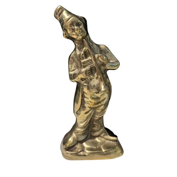 Vintage Brass Figurine Of Clown Playing Trumpet - Picture 1 of 10